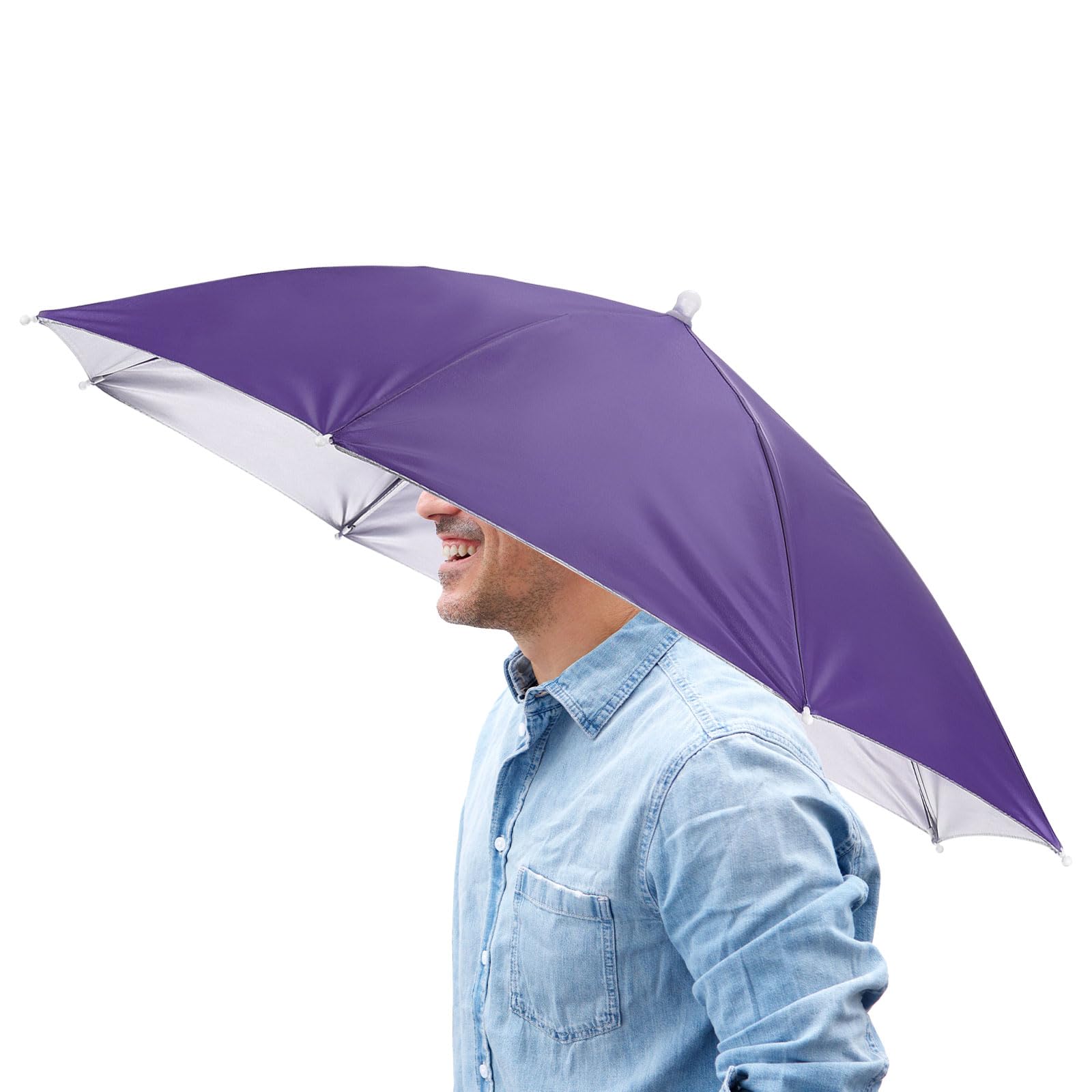 TIXIPEM 1 Pcs Headband Umbrella Hat 26" Silver Coating Outdoor, Purple