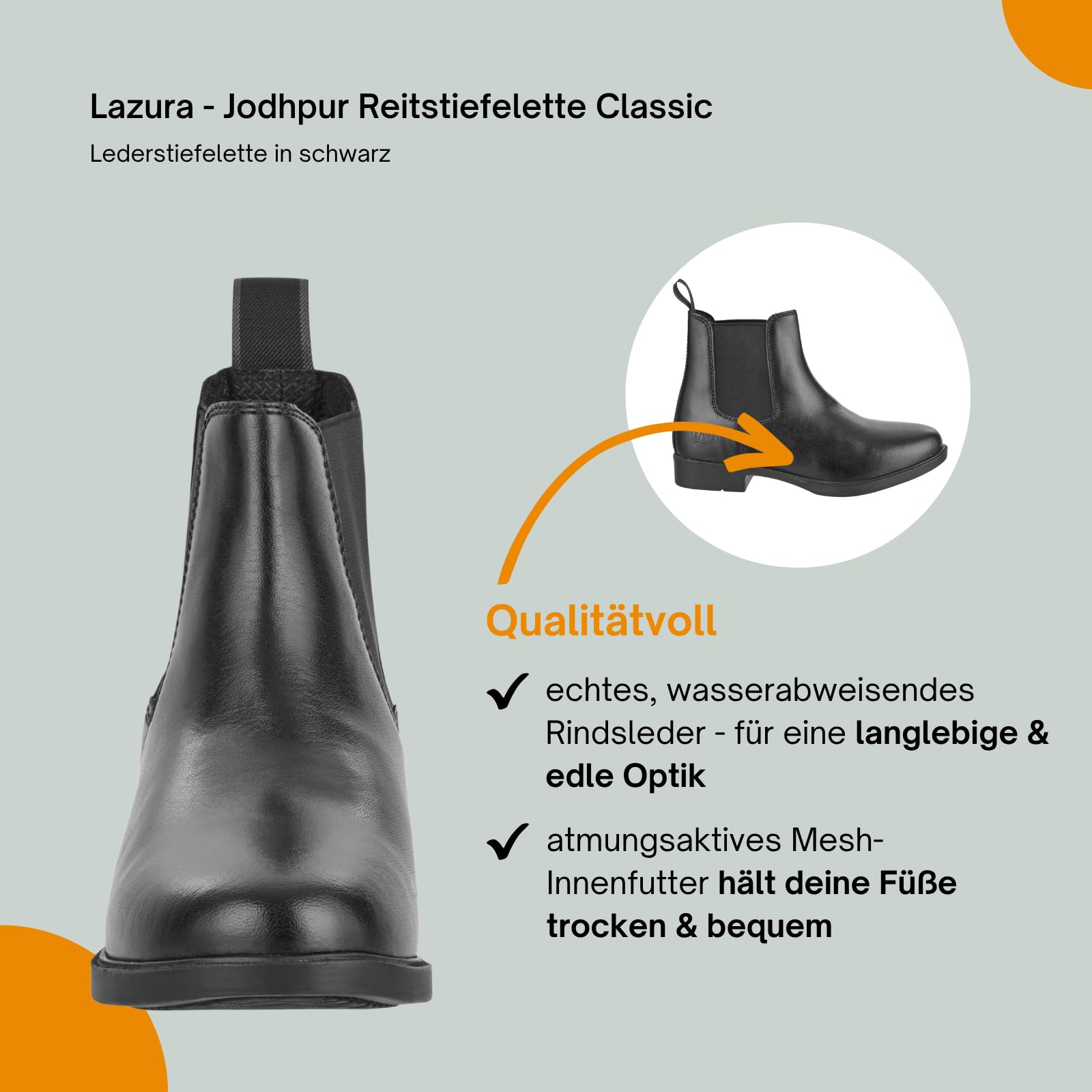 Lazura Jodhpur Reitstiefelette Classic Leder schwarz