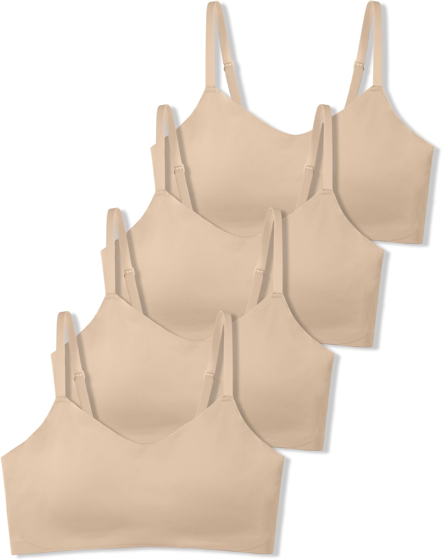Soft Fixed Padding Training Bras for Girls, Seamless Cami Sports Bras for Teens 10-14, Adjustable Strap Design