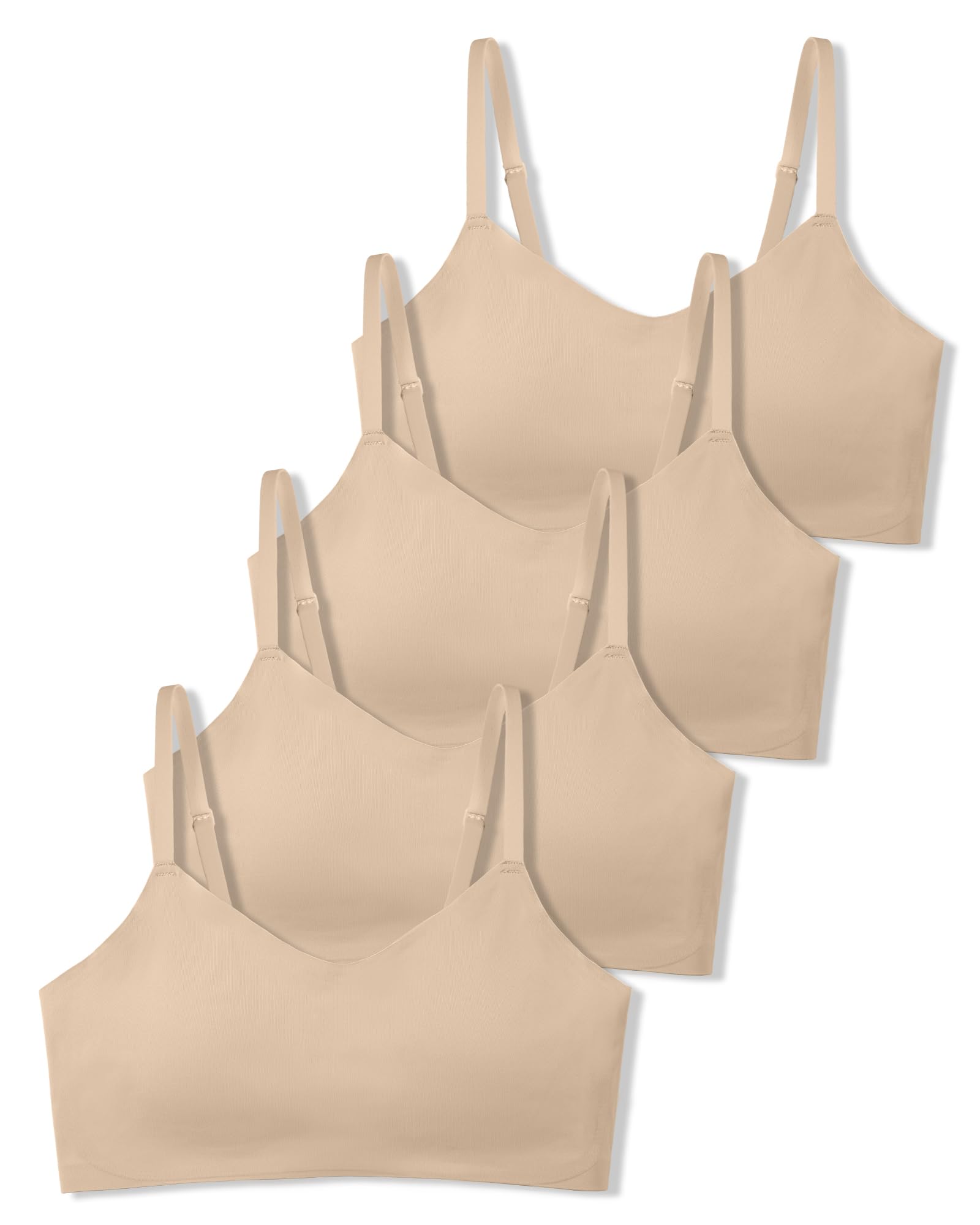 Soft Fixed Padding Training Bras for Girls, Seamless Cami Sports Bras for Teens 10-14, Adjustable Strap Design