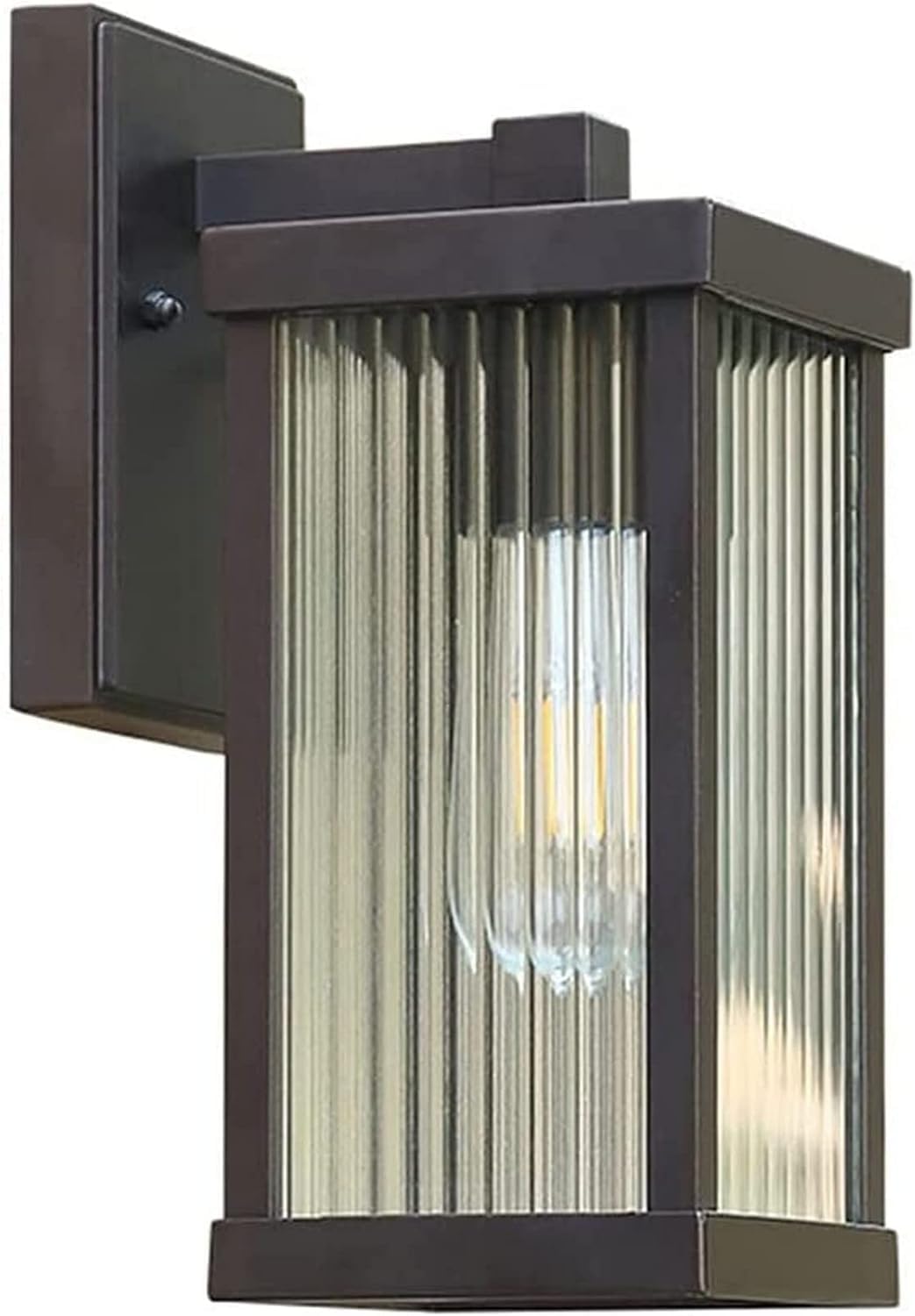 HUAYUSEDF Outdoor Wall Light Modern Garden Black Rectangular Lamp Waterproof Glass Lantern with Striped Shade Sconce Lighting Aluminum Fixture,Indoor