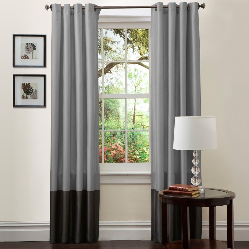 Lush Decor Prima Window Curtains - One Pair, Silver/Black, Faux Silk, 54L x 120W in.