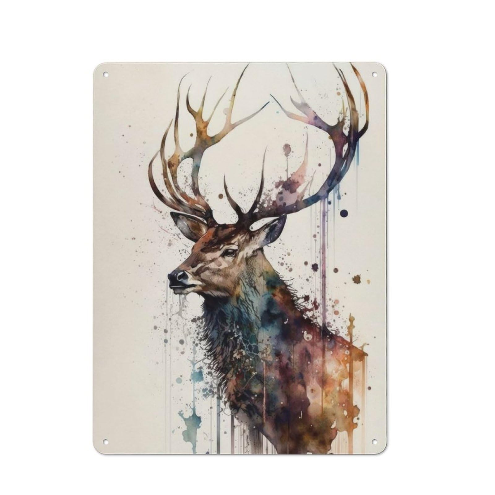 Junmoney Deer Watercolor Printed Metal Sign 40X30cm For Lounge Or Reading Corner, Suited To Lounge Decor Fans