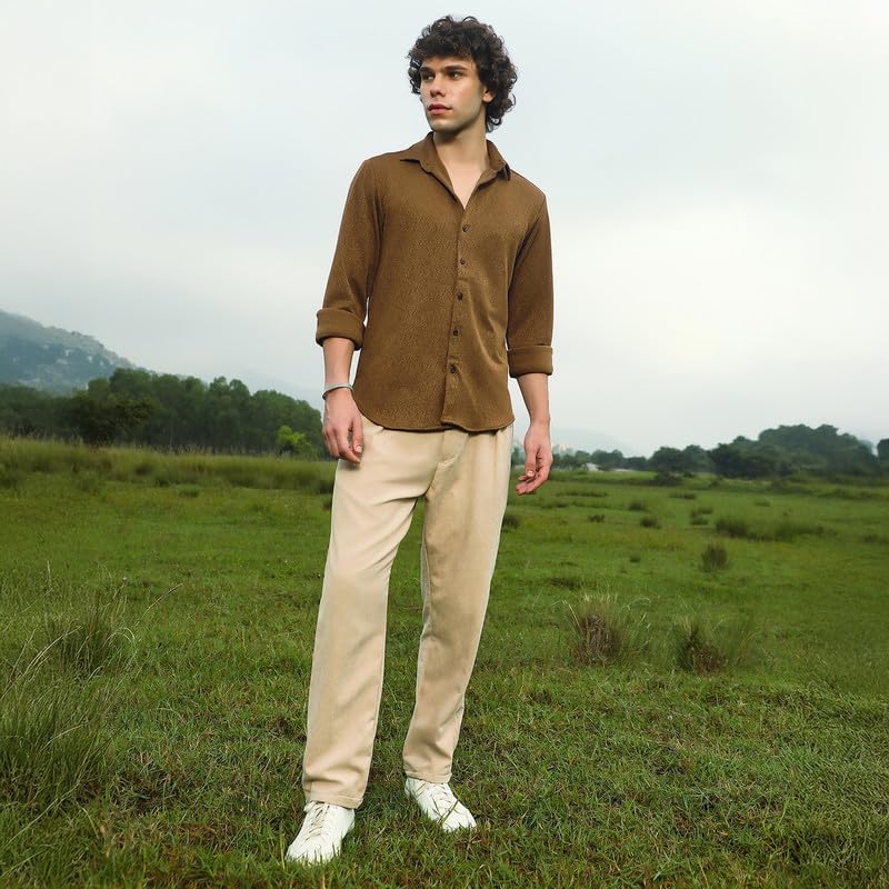 Image of CAHOOT Men's Shirt for Casual Wear | Spread Collar | Long Cuffed Sleeves | Button Closure | Shirt Crafted with Comfort Fit for Everyday Wear