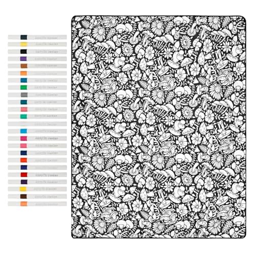 Generisch Manta para colorear DIY, 59 x 45 pulgadas, lavable, con 24 rotuladores, manta de color, para adultos, niños, bricolaje, viajes, coche, sofá, cama, noche, dormir