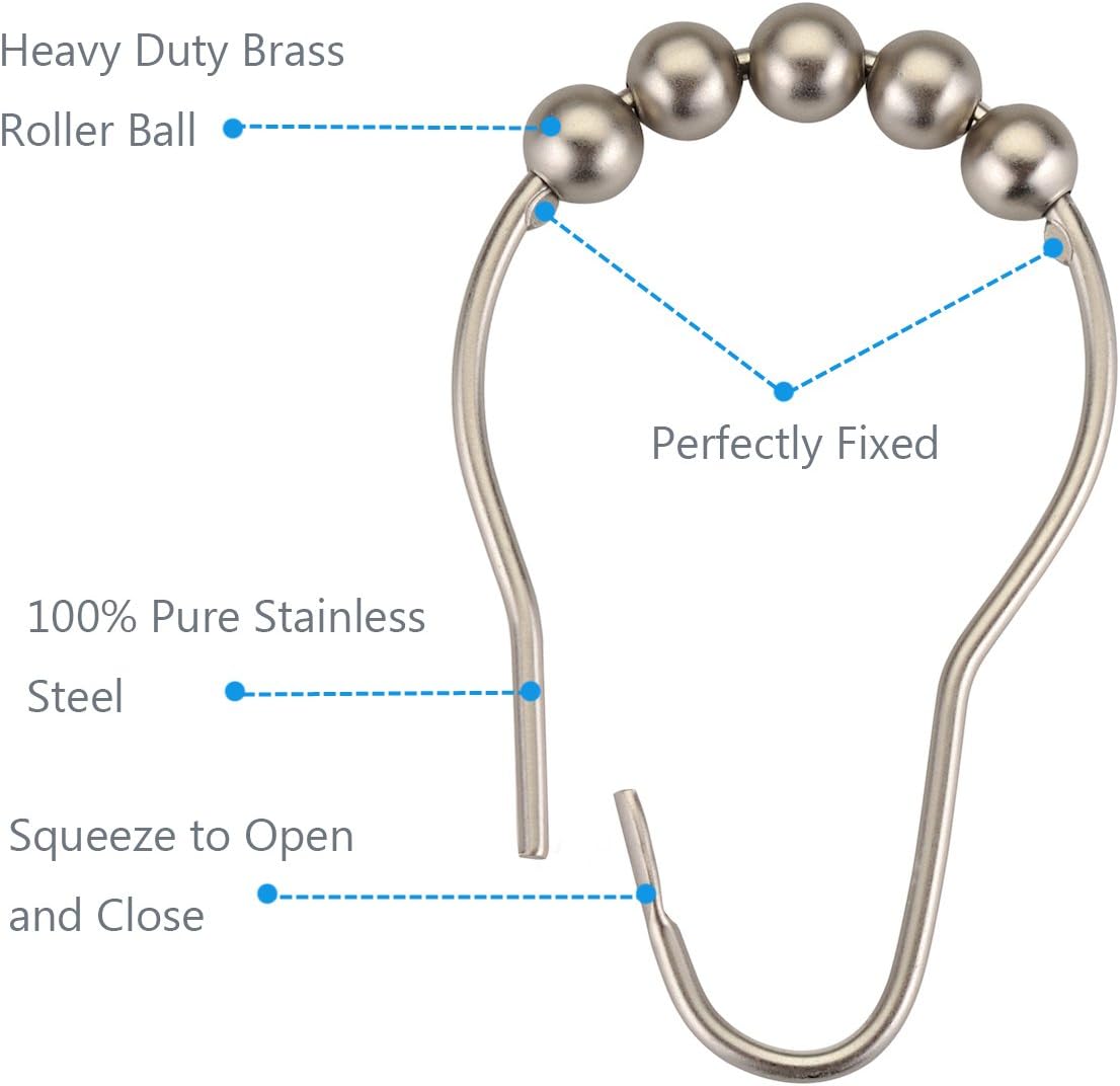 Amazer Shower Curtain Hooks Rings, Stainless Steel Shower Curtain Rings and Hooks for Bathroom Shower Rods Curtains-Set of 12, Matte Nickel : Home & Kitchen