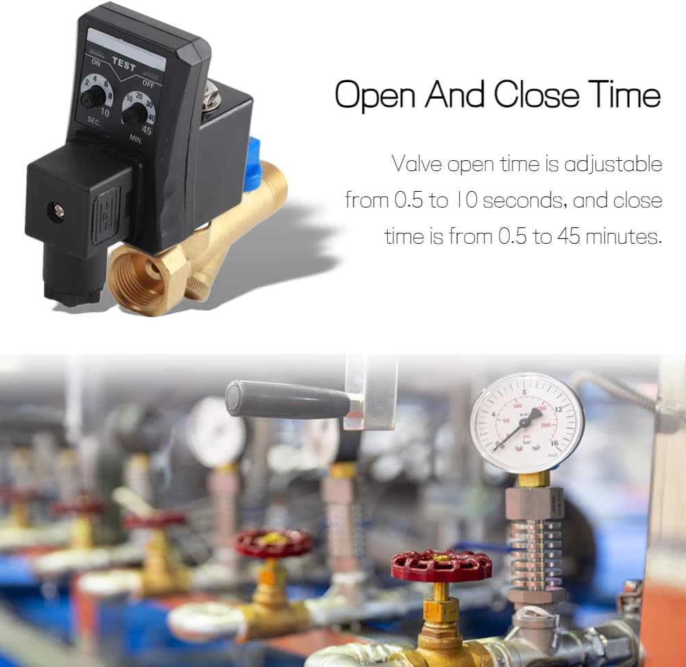 Automatic Drain Valve, Air Compressor Drain Valve for Air Compressor Condensate Management G1/2 DN15 Automatic Electronic Timed Drain Valve(:AC110V)