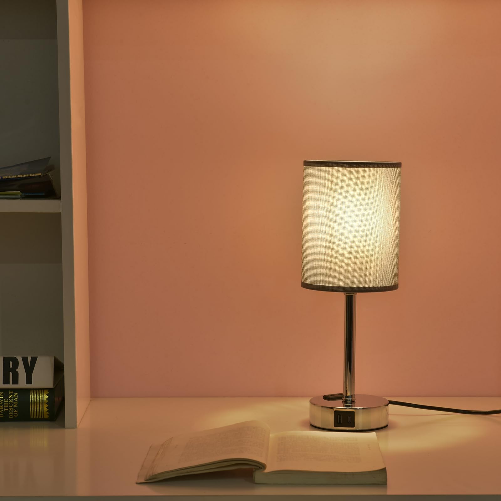 LED Nachttischlampe Touch Dimmbar 2er Set, Tischlampe mit Ladefunktion USB A+C-Anschlüssen, Kleine Lampe für Nachttisch Schlafzimmer Wohnzimmer Babyzimmer Büro (Grau-2 Stück)