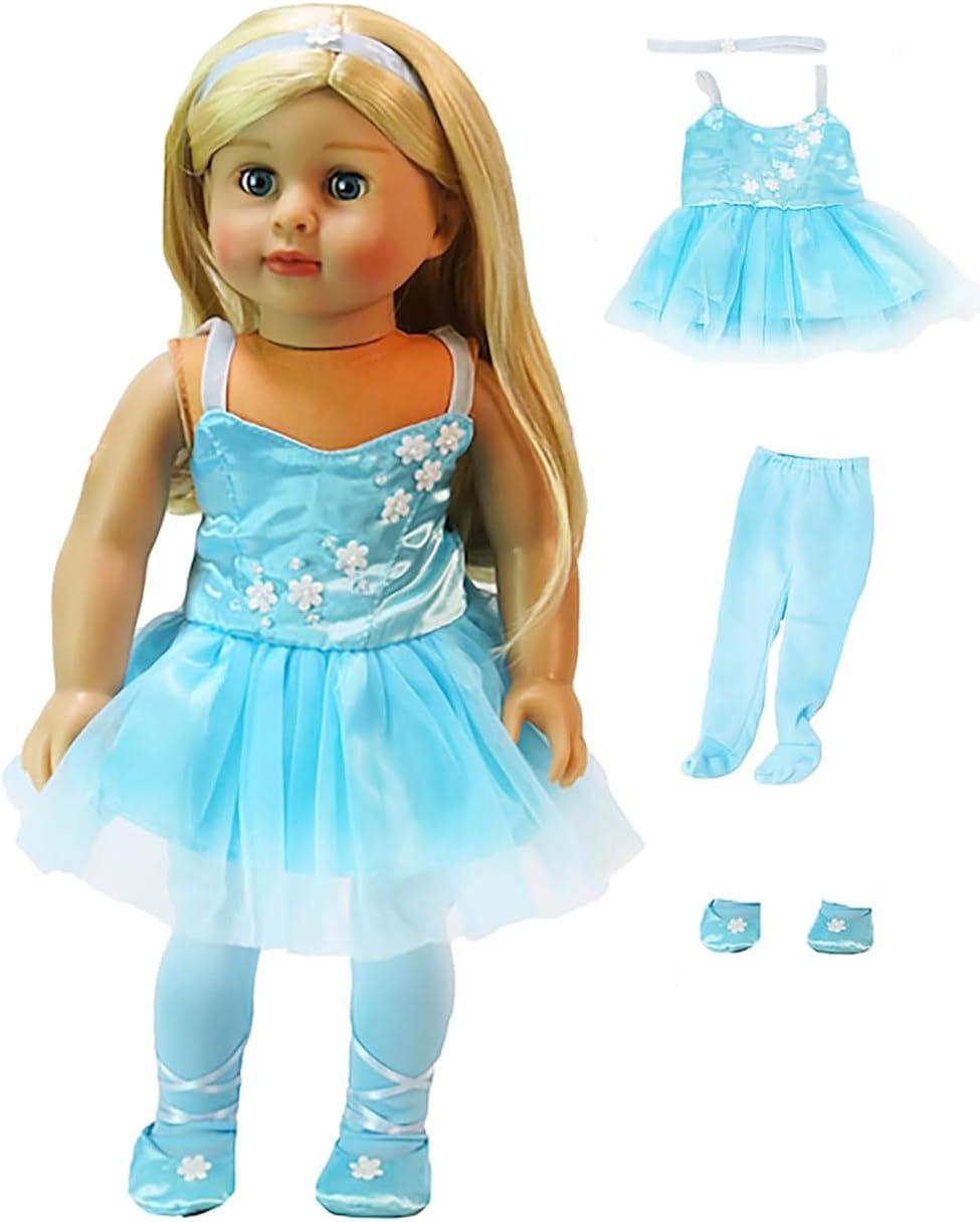 American Fashion World Blue Ballerina 4pc Set for 18-Inch Dolls | Premium Quality & Trendy Design | Doll Clothes
