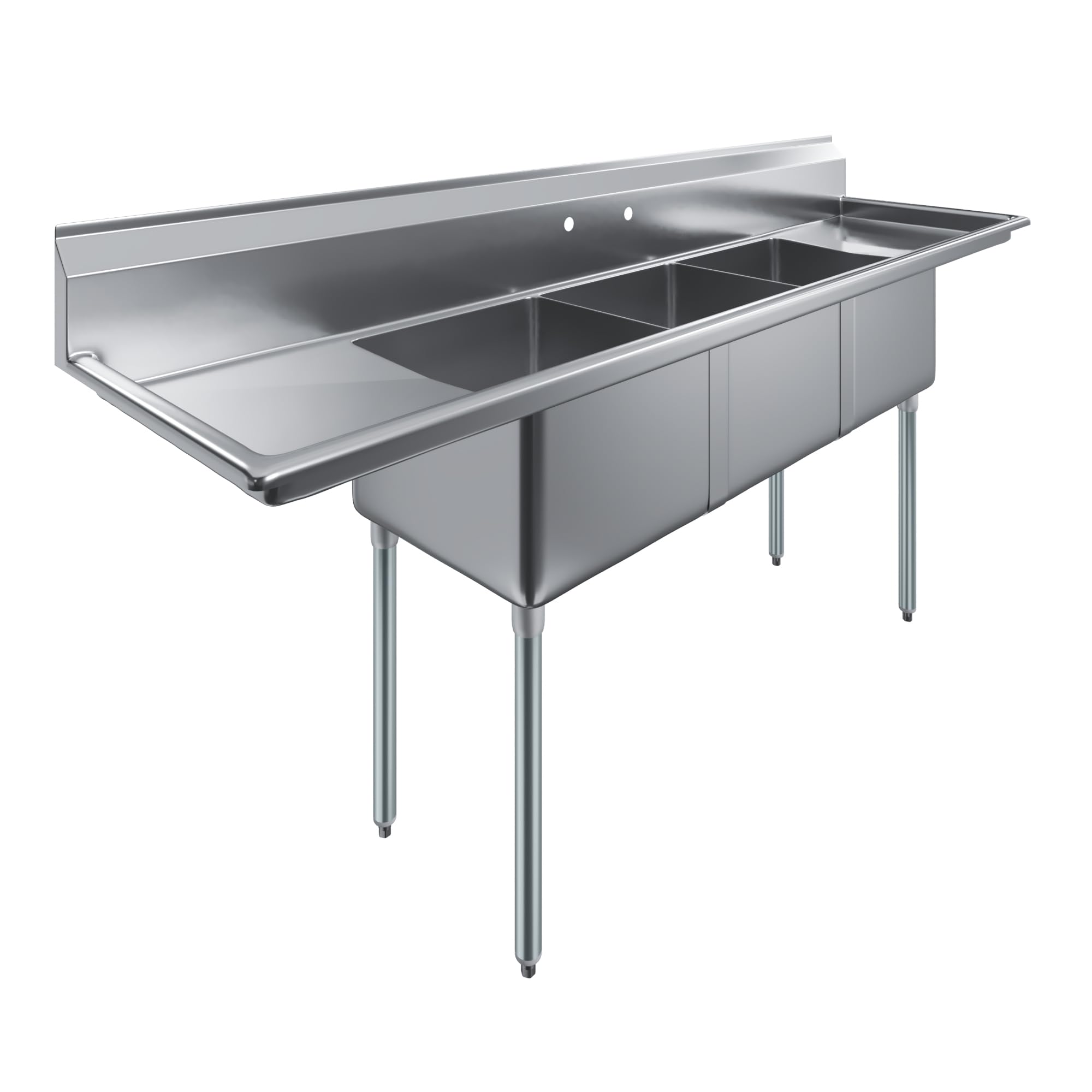 Three Compartment Stainless Steel Commercial Kitchen Prep & Utility Sink with Left and Right Drainboards | NSF | Bowl Size 18