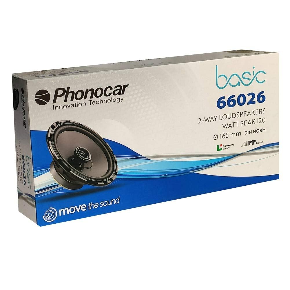 2 ALTOPARLANTI PHONOCAR BASIC 66026 coassiali 2 vie da 16,50 cm 165 mm 6,5" di diametro da 30 watt rms e 60 watt max 4 ohm 90 db spl auto, a coppia
