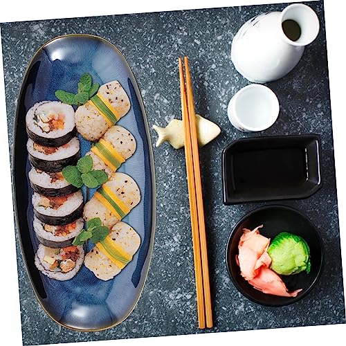 Plato grande rectangular de cerámica azul para sushi miniatura 6