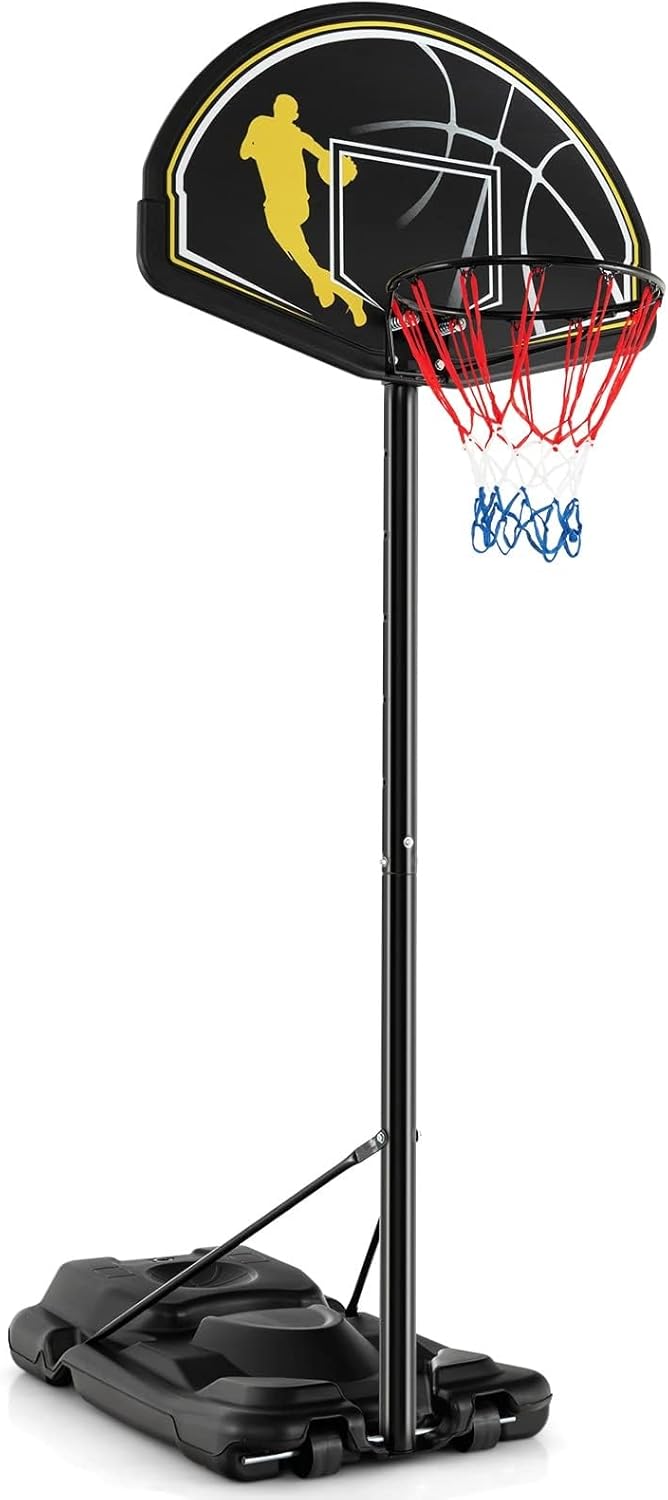 Image of Canestro da Basket Portatile e Regolabile 130-305 cm con Ruote e Base Riempibile, Canestro da Basket Resistente alle Intemperie da Esterno ed Interno per Ragazzi e Adulti