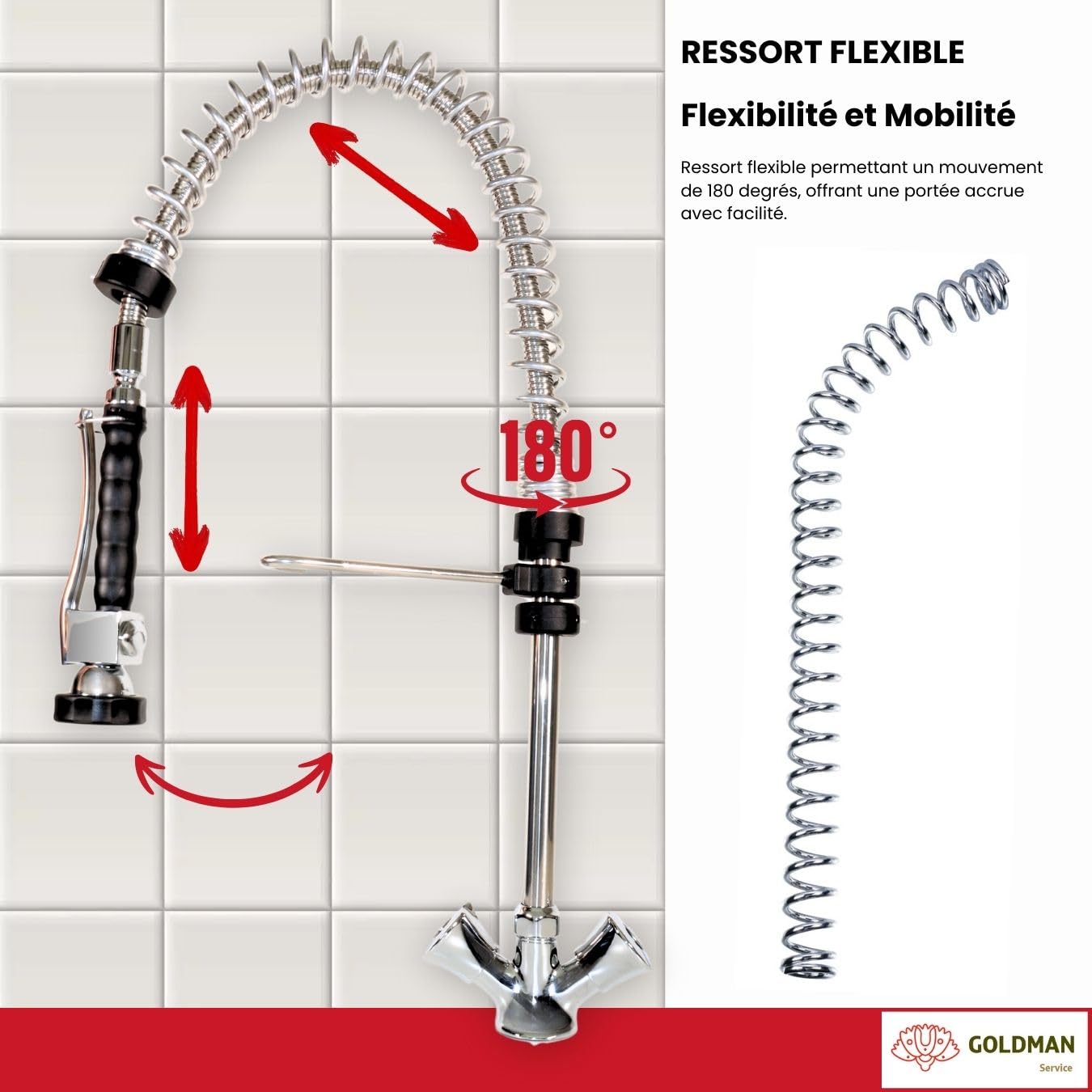 GOLDMAN SERVICE | Robinet à Poignée Extensible pour Évier de Cuisine avec Douchette Spray. Utilisations Industrielles, Hôtellerie et Domestiques