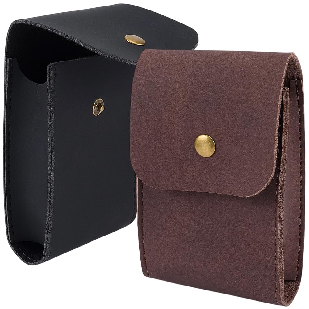CALFOVERA 2 Colors Multipurpose PU Leather Playing Card Case 2PCS Single Deck Leather Playing Card Holder Box Pouch Protector Compatible Wallet with Snap Button for Poker(Black;Dark Brown)