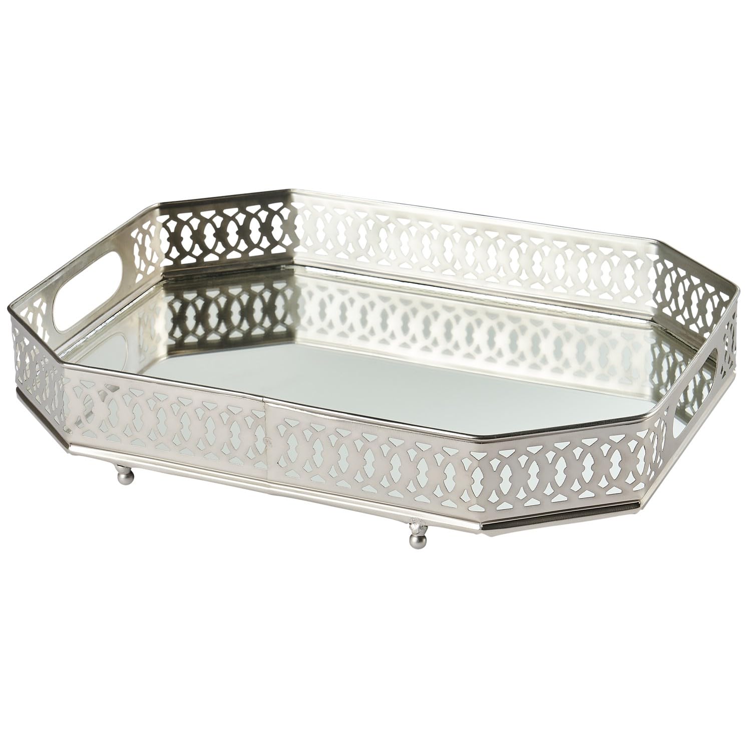 MARRAKESCH Agata prostokątna taca z lustrem o wielkości 34 cm, srebrna | taca na świece prostokątna z metalu z wysoką krawędzią | taca do serwowania w stylu vintage | orientalna srebrna dekoracja na