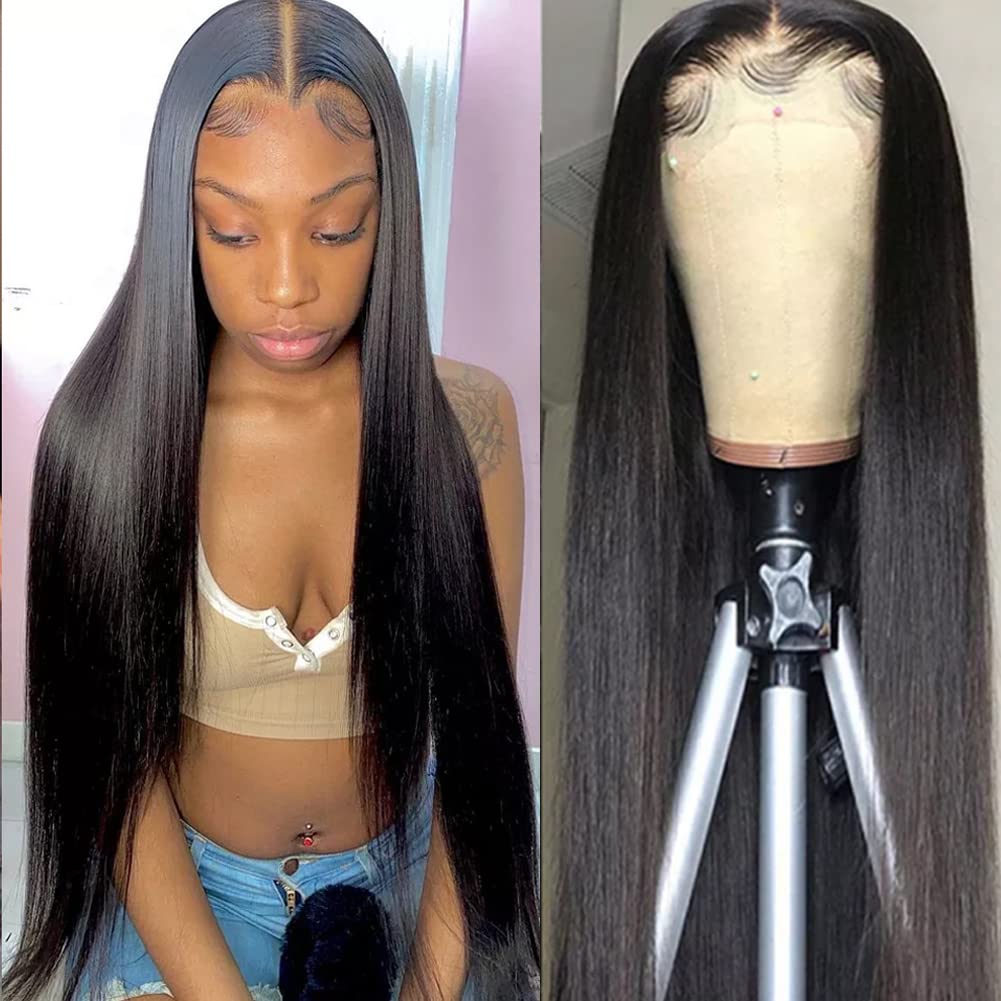 FLYBAO Lace Front Wigs Human Hair 20inch 9A Straight Closure Wigs for Black Women 180% Density 4x4 Straight Human Hair Lace Front Wigs HD Transparent Lace Wig Pre Plucked with Baby Hair