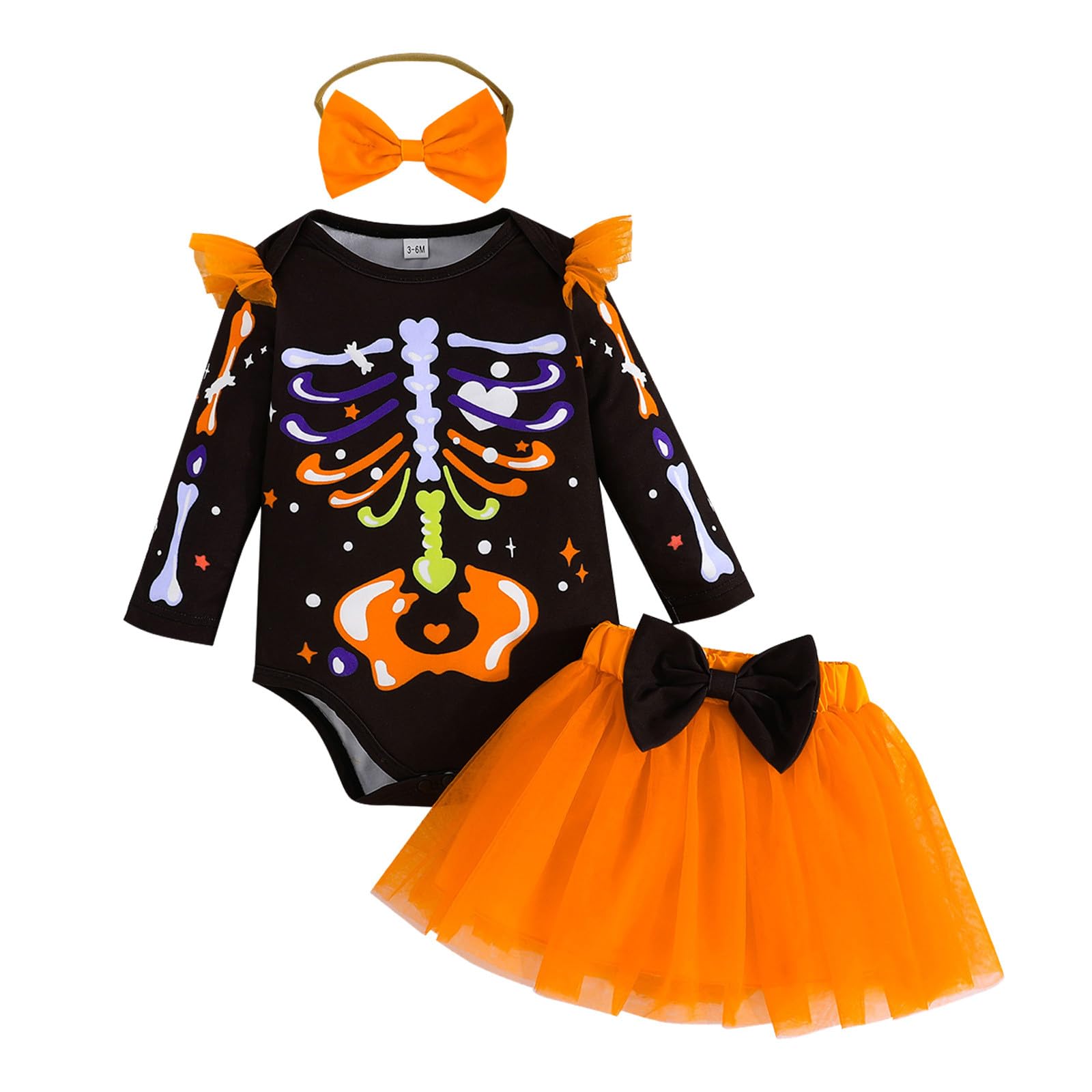 Cokbyavla Halloween Skeleton Romper Tutu Dress, Baby Girl Halloween Romper Ghost Long Sleeve Jumpsuit Pink Tulle Dress Girls Size 8 Ghost Costume Toddler 5T Big Toddler 12-18 Months