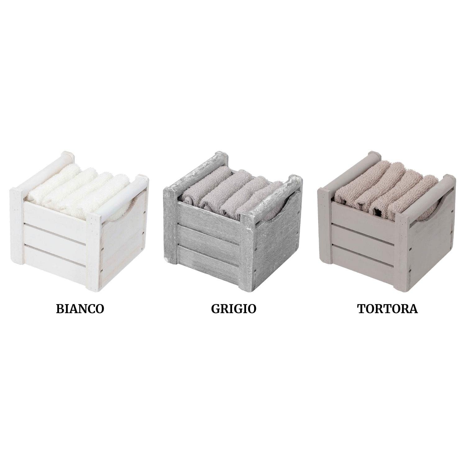 Casatessile Set 4 Lavette 30x30 cm. con Cestino in Legno Classic Lavette Bagno 30x30 con Cestino per Ospiti - Bianco