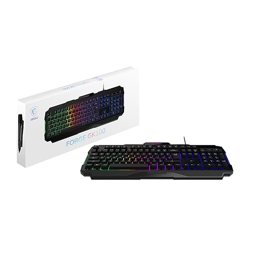 msi Forge GK100 US - Membrane Keyboard, RGB, Ergonomic, Anti-GHOSTING, Angle-Adjustable (Black)
