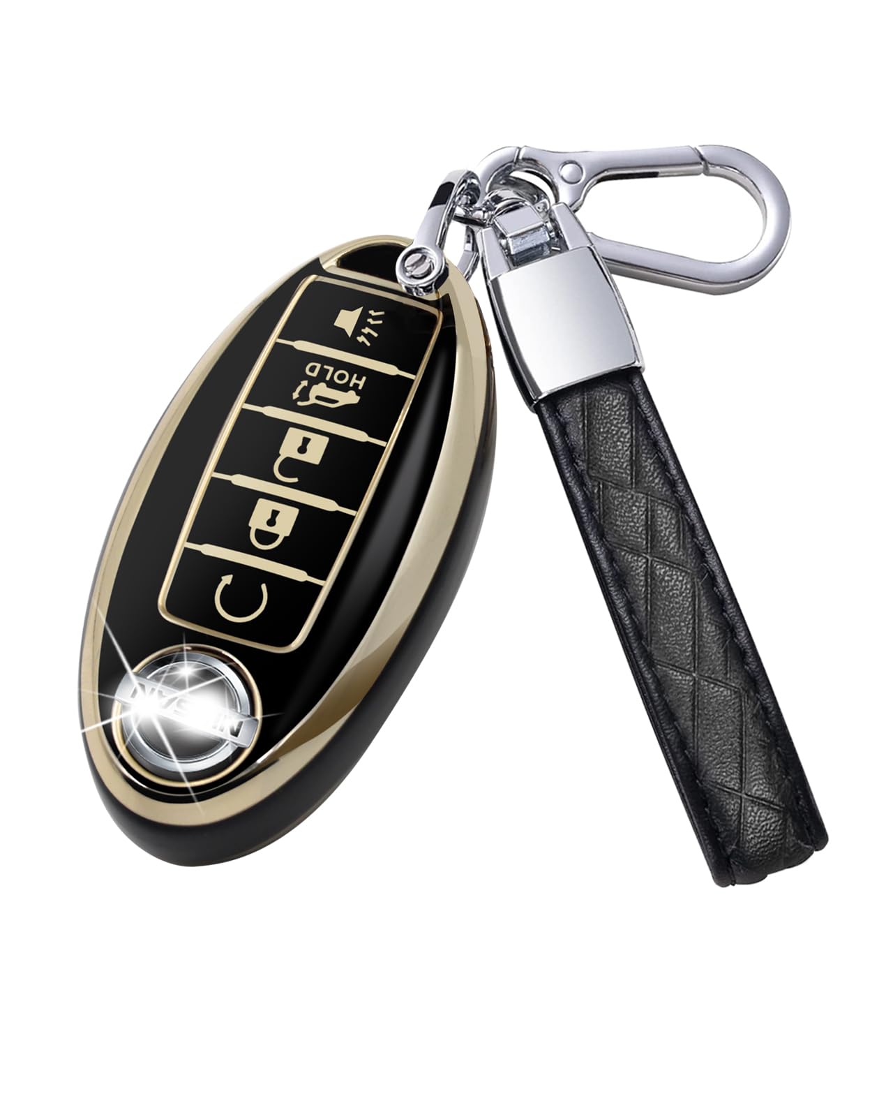 Homauptfor Nissan Key Fob Cover with PU Leather Keychain, Soft TPU Key Shell Compatible with Accord Civic CRV 5 Buttons