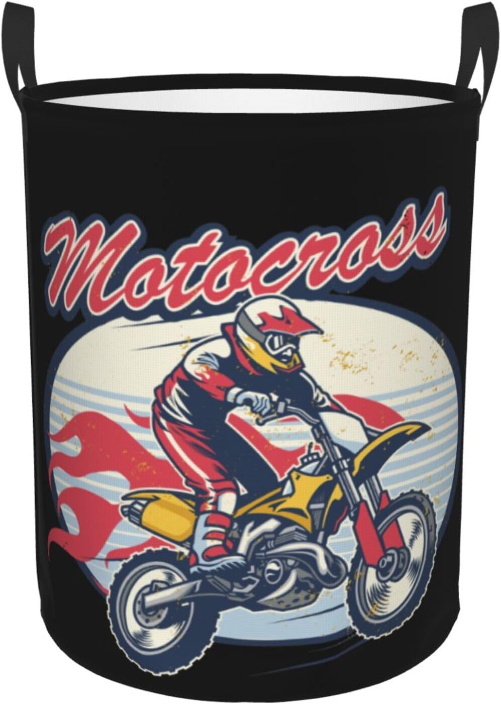 Retro Style Motocross Dirt Bike Flying Jump Rider Laundry Basket Collapsible Laundry Hamper Waterproof Clothes Organizer Toy Storage Bin With Handle Medium