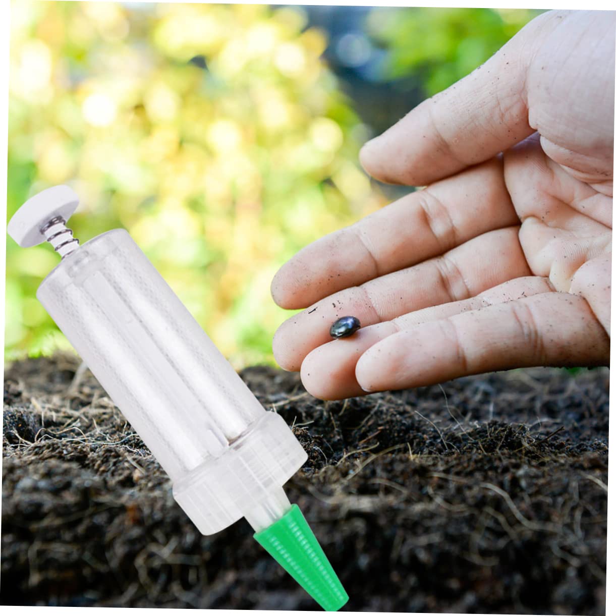 POPETPOP 5 Pièces Semeur Jardinage Semoir Petit Épandeur Semoir à Gazon Manuel Râteau Jardinière à Pousser à La Main Semer des Outils De Repiquage Clair Pôle Semoir Manuel Machine Plastique