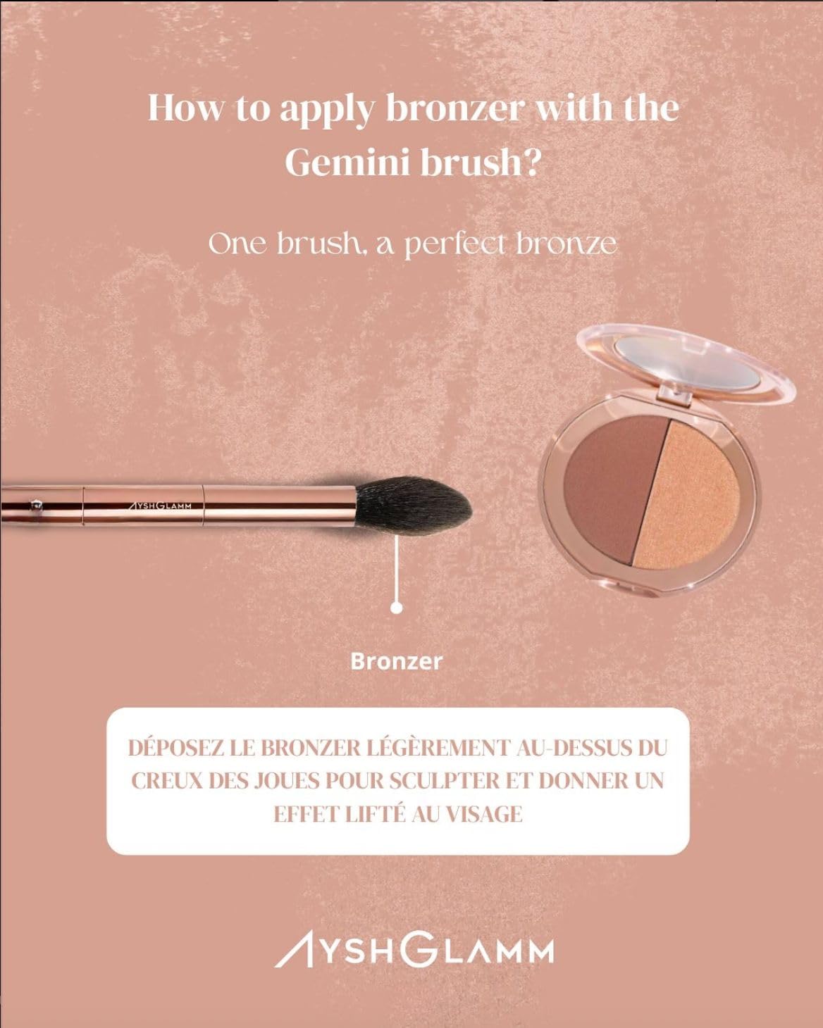Ayshglamm | Pinceau Kit Gemini Touch & Duo Poudre Rosée | Blush Rosé & Highlighter Perlé | Glow Doux & Harmonieux pour Teints Clairs à Moyens
