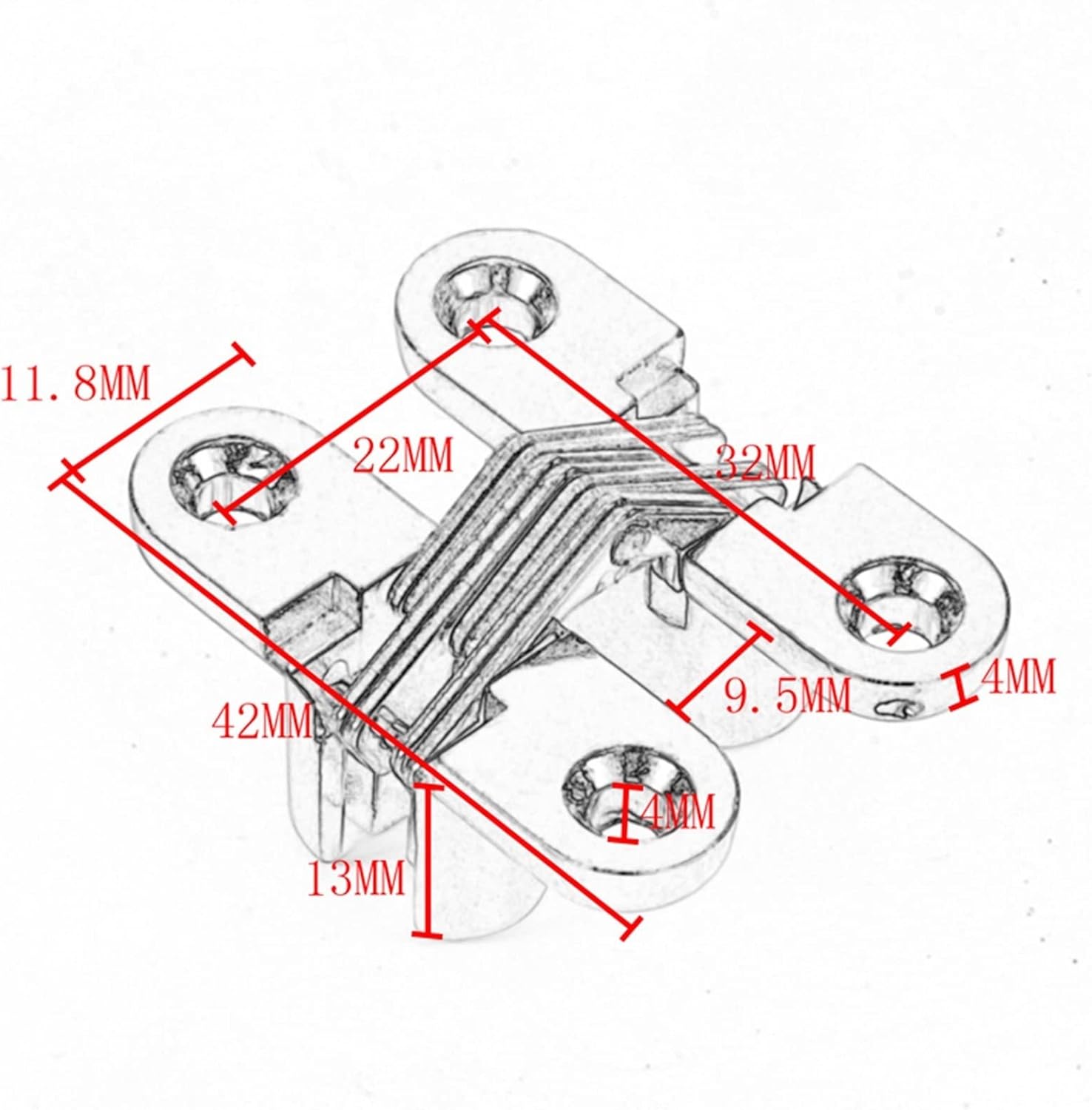Hidden Hinges 8x42MM Invisible Concealed Cross Door Hinge Bearing 180° with Screw for Folding Door Or Window Furniture DIY Hinges(Silver)