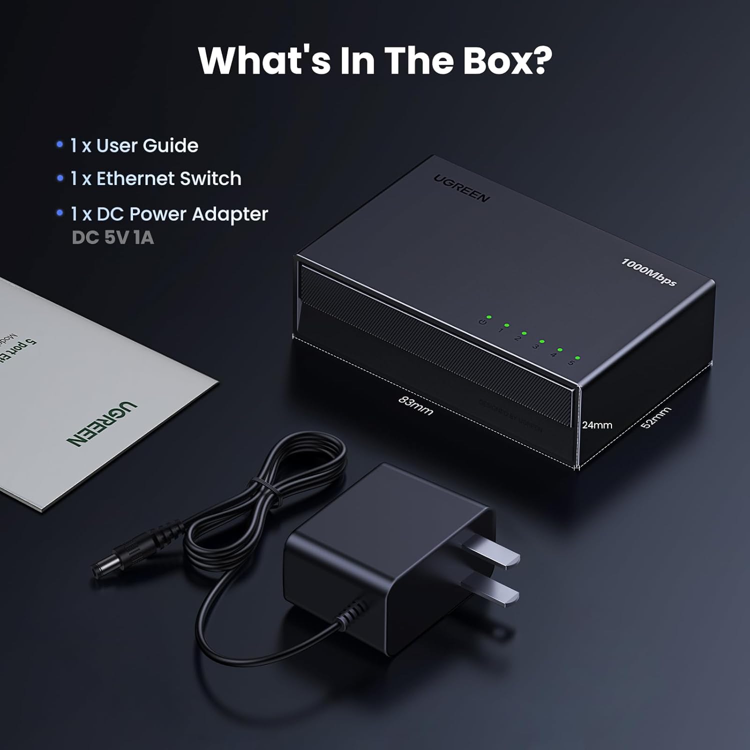 UGREEN Ethernet Switch, 5 Port Gigabit Ethernet Splitter, Plug & Play, Wall Mount & Desktop Network Switch Hub, Unmanaged, Compact, with LED, Fanless Quiet, for Internet Cable, Laptop, Router, NAS 9