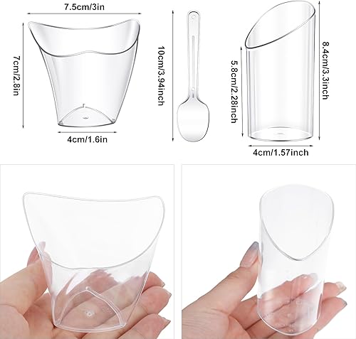Miniatura 2 de Funtery Paquete de 300 mini tazas de postre con cucharas de plástico transparente Parfait taza redonda inclinada para postres tiradores de postres