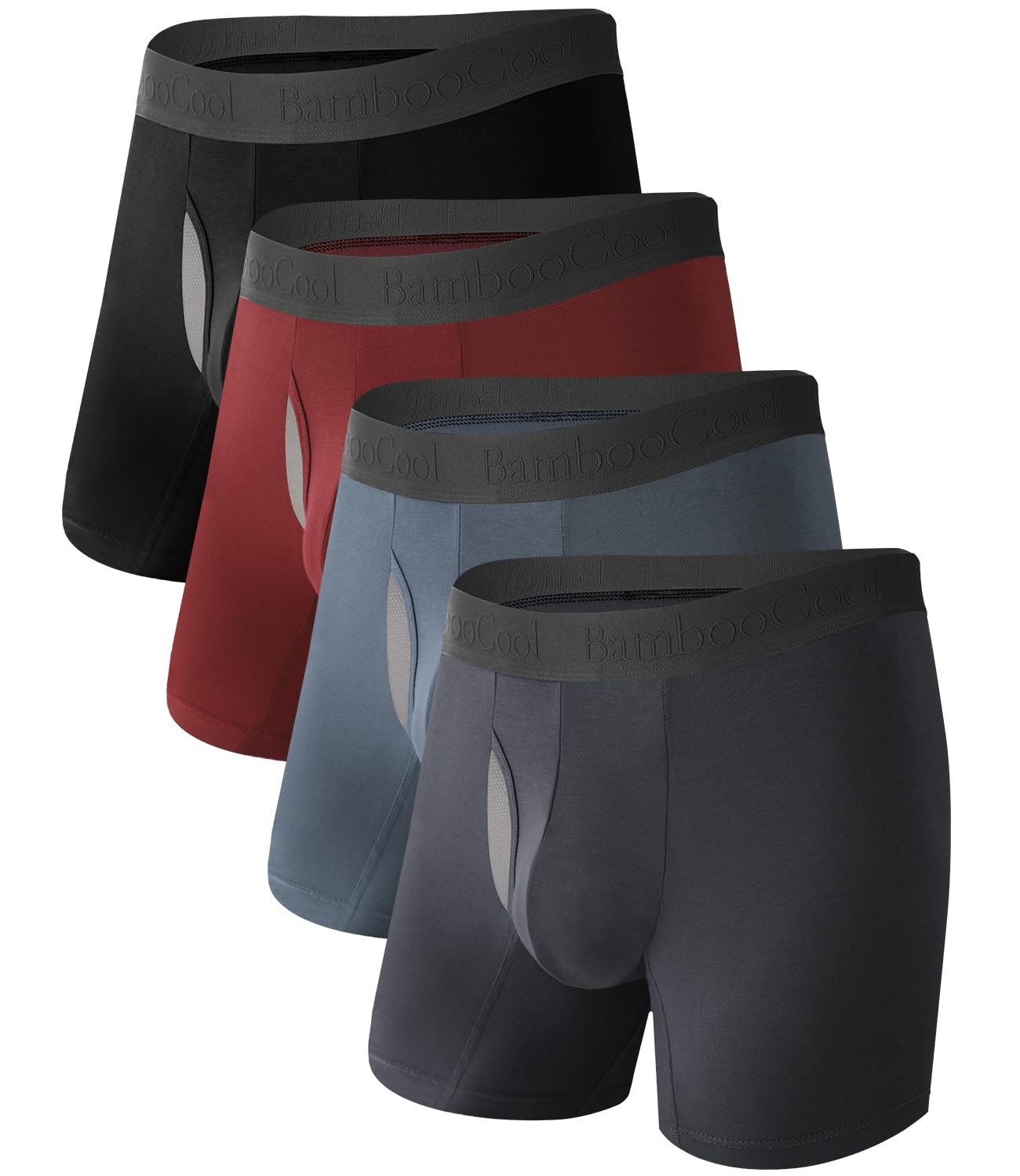 BAMBOO COOL Men's Breathable Underwear Moisture-Wicking Mesh Bamboo Boxer Briefs 4 Pack