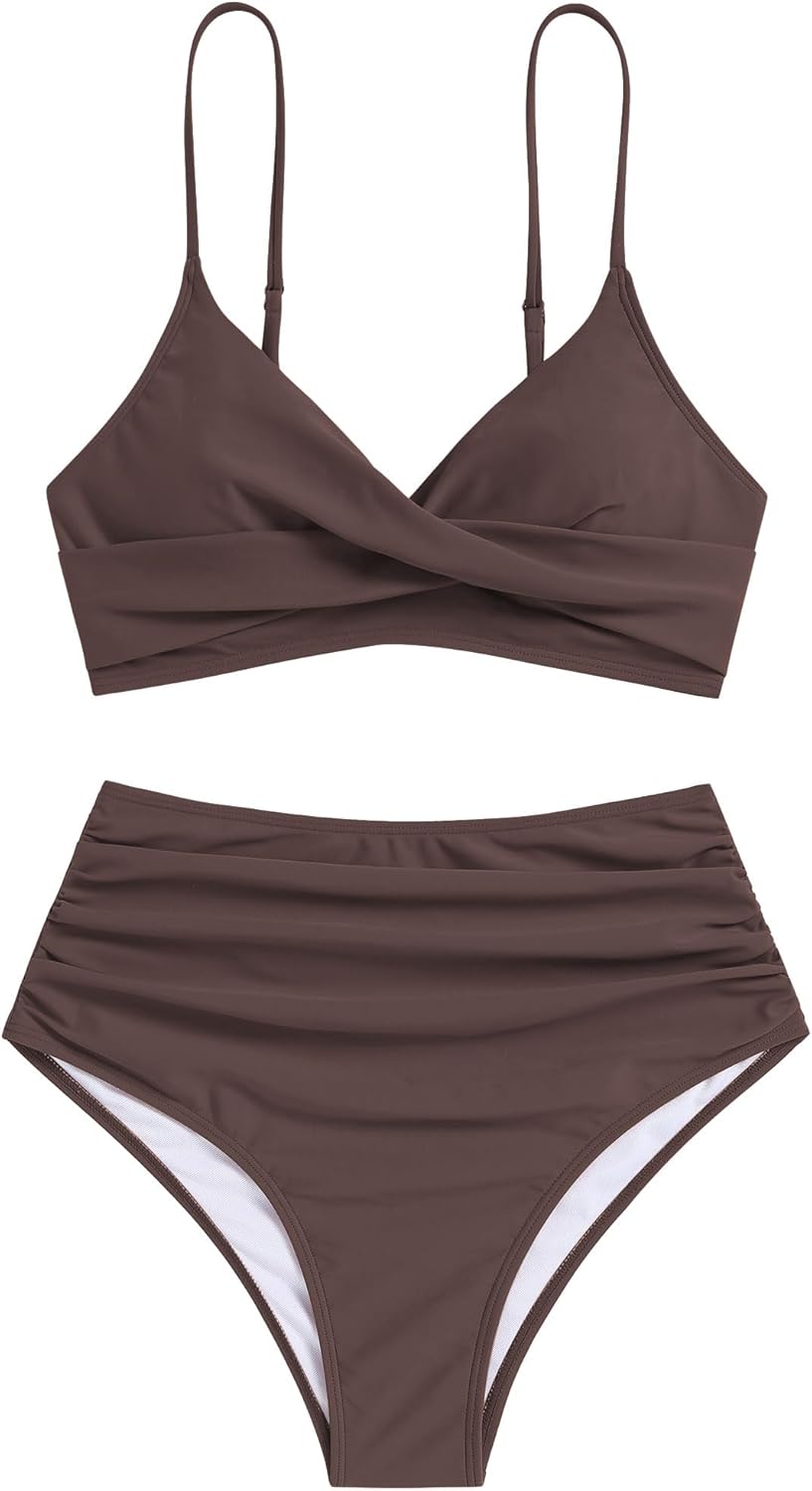 ZAFUL Women High Waisted Bikini Sets Two Piece Swimsuit Push Up Twist Front Ruched Bathing Suit - Image 4