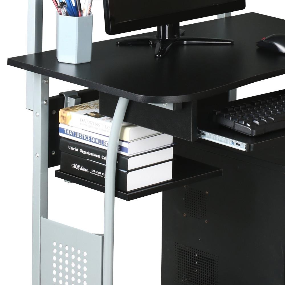 Yaheetech Scrivania per PC da Ufficio Tavolo Porta Computer con Stampante Ruote Tavolo Salvaspazio Mobile con Ripiani Tastiera Scorrevole Scrittoio da Studio Nera 80 x 50 x 132 cm