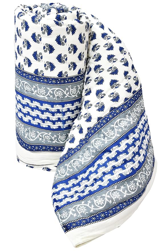 Image of EMIOUR 400 TC Pure Cotton Soft Jaipuri AC Quilt /Razai /Rajai Floral Print,Jaipuri razai Double Bed for Winter Printed (Design 10, Double Bed)