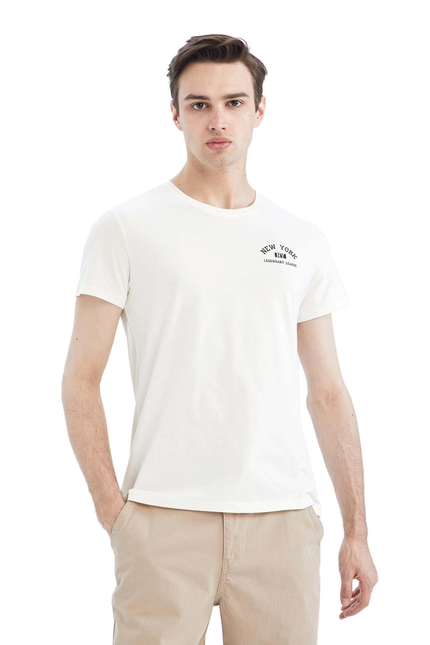 Erkek Slim Fit Bisiklet Yaka Baskılı Pamuklu Penye Tişört