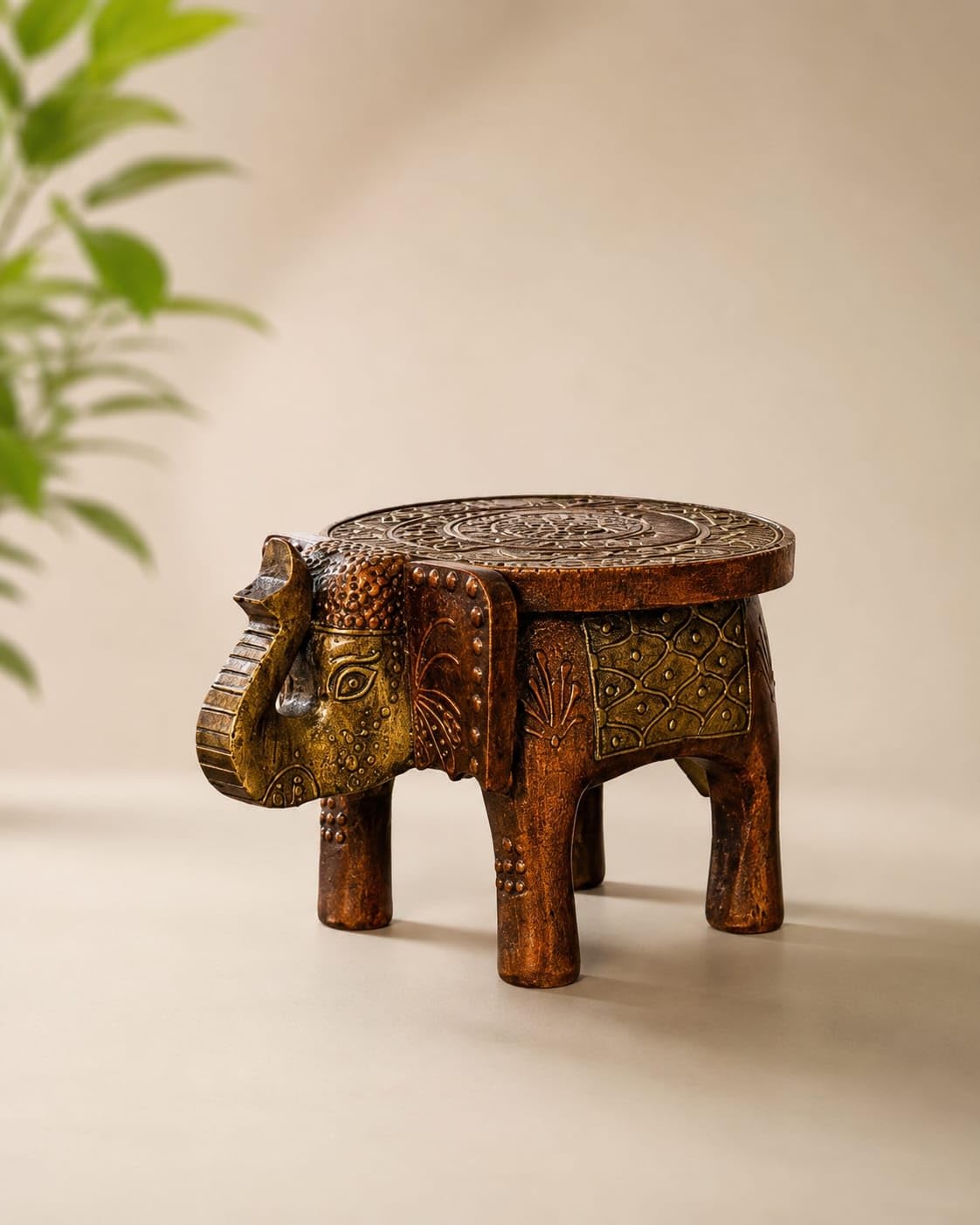 Handcrafted Copper Elephant Stool for Home Decor | Decorative Wooden Side Table with Antique Finish | Mini Elephant Shape Accent Stool for Living Room, Bedroom & Office | 4 Inch-image-20