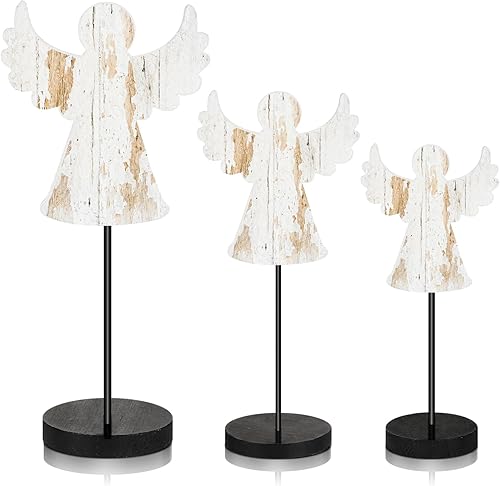 3 piezas de decoración de mesa de madera de Navidad de pie alto, centro de mesa de madera de ángel, letrero de mesa rústico para fiesta de Navidad,