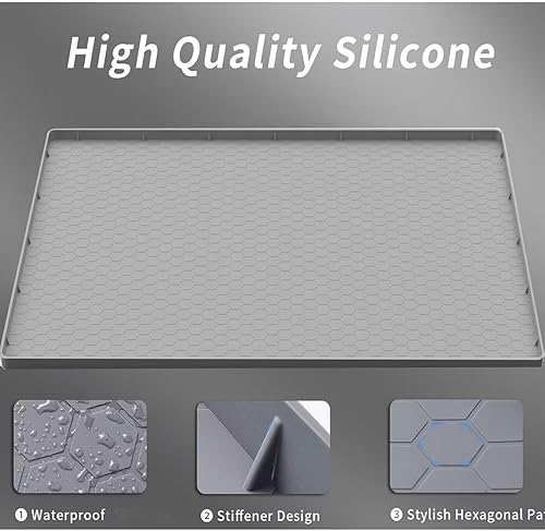 Miniatura 3 de Tapete para debajo del fregadero de la cocina, 28 pulgadas de largo x 19 pulgadas de ancho, bandeja impermeable de silicona para debajo del