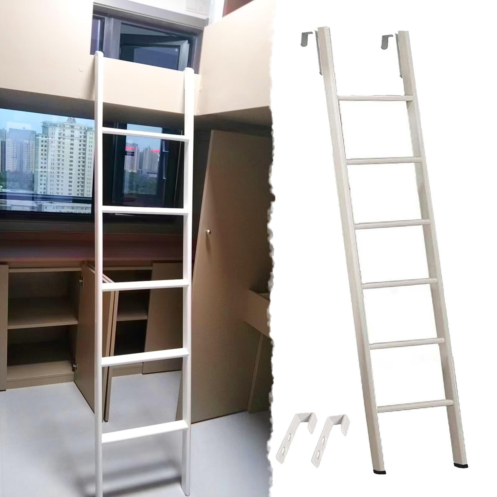 Bettleiter, Etagenbettleiter, freistehend, 116/130/140/150/160 cm Einzelbettleiter, Trittleiter für Dachboden, Studentenwohnheim (130 cm/50)