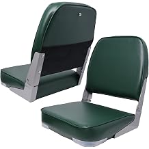 Folding Boat Seat Low Back Boat Chair Fold-Down Fishing Boat Seats 2 Pack with Storage Bag Green