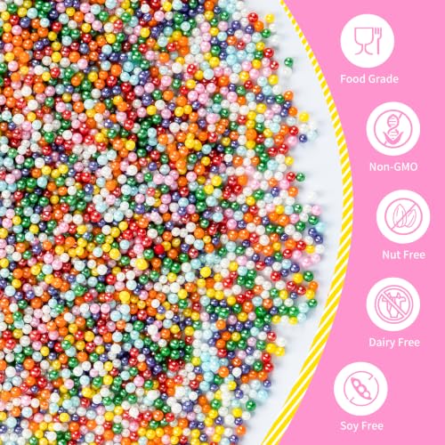 Image of Edible Rainbow Nonpareils Sprinkles,Multicolor Tiny Sugar Pearls Food Grade Decorations Toppings for DIY Baking Cakes Cupcakes Cookies Donuts Ice Cream,Birthday Baby Shower,Pride Festival,Wedding,Holiday Themed Party Dessert Supplies