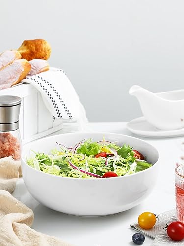 Miniatura 4 de Yedio Tazones para servir pasta de 120 onzas y 9.7 pulgadas, cuencos grandes de porcelana para cocina, cuencos grandes de sopa blancos, aptos para