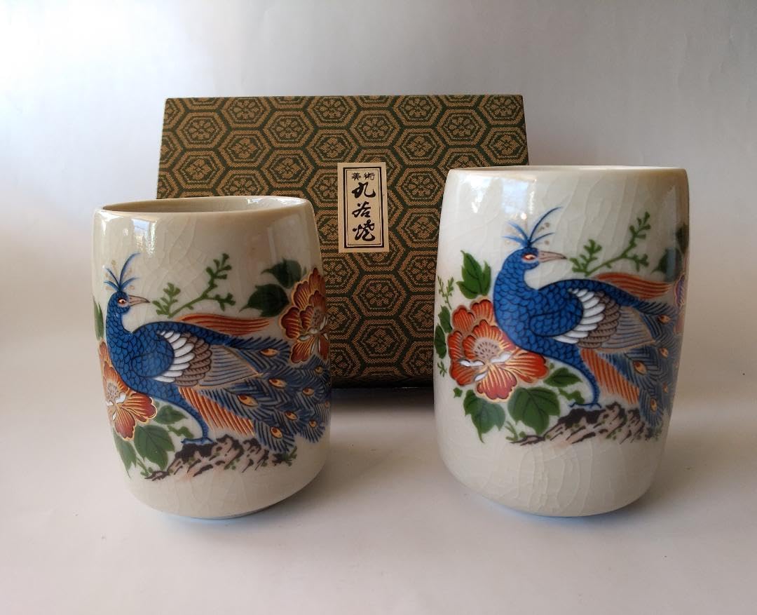 Amazon.co.jp: 美術九谷焼 九谷陶園 孔雀 夫婦湯吞 茶碗 茶道具 茶器 