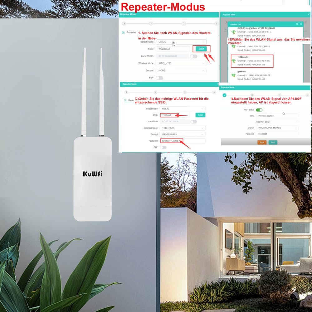 KuWFi Outdoor Dualband WiFi Access Point - AC1200 Long Range Extender With 2.4GHz+5GHz, 200M Coverage Network Booster for Campus, Parks