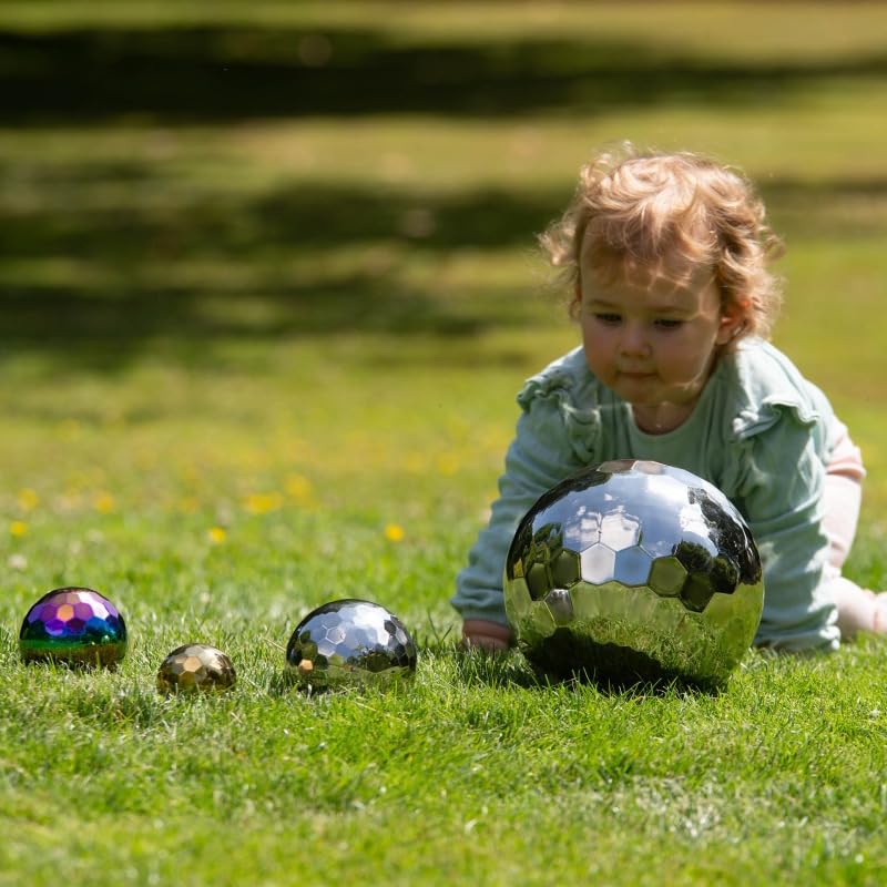 tickit Sfera sensoriale Jumbo in Acciaio Inox – Palla sfaccettata a Specchio con Suono Shaker per esplorazione sensoriale, Gioco di Movimento e apprendimento precoce
