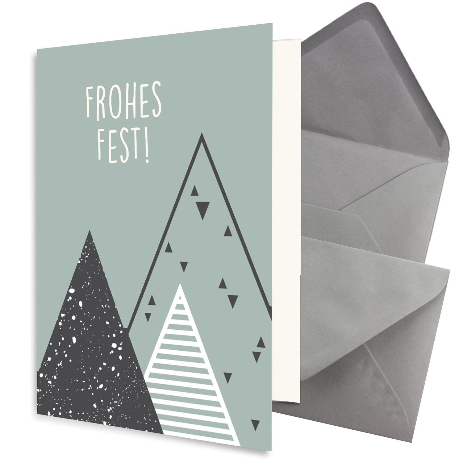 Juego de 200 tarjetas de Navidad sostenibles DA6 azul con árboles de Navidad y texto – Tarjetas plegables con sobres DC6 gris oscuro (gris) con adhesivo húmedo – saludos de Navidad para empresas y
