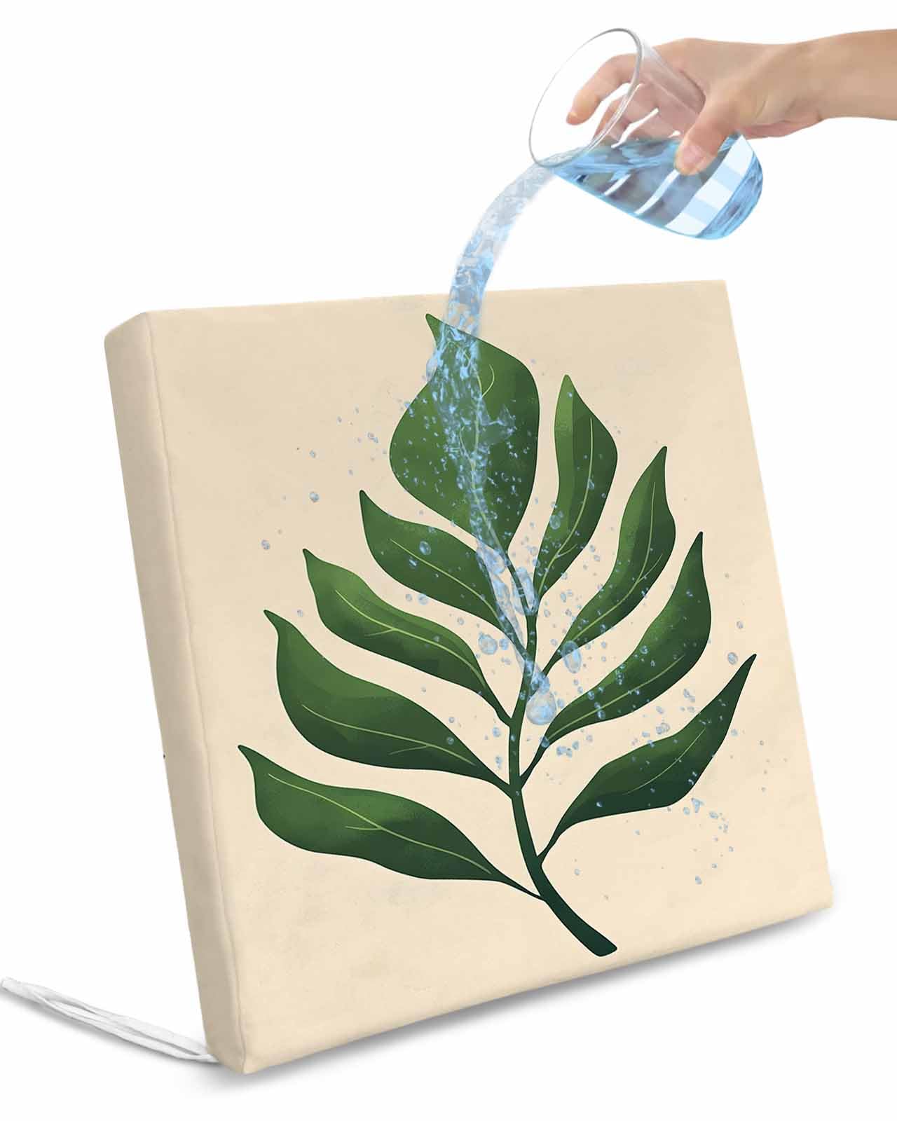 2 Pack Green Botanical Waterproof Cushion Covers with Ties, Outdoor Patio Chaise Lounge Chair Seat Cushion Slip Covers Replacement(Only Cover) Tropical Vintage Leaves Elegant 22