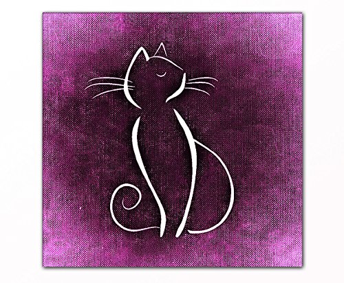 Berger Designs - Katzen Silhouette auf Leinwand und Keilrahmen. Hochwertiger Kunstdruck als Wandbild. Beste Qualität - handgefertigt in Deutschland (50 x 50 cm, Lila)