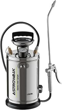 1.5 Gallon Stainless Steel Pump Sprayer with 20" All-Steel Wand & 4FT Reinforced Hose for Lawn Care, Weed Treatment & Pest Control, Includes Viton & EPDM Seals, Gloves